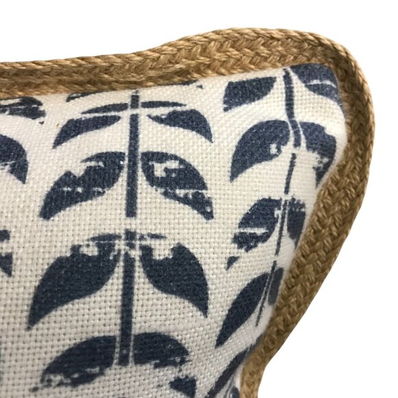 Decorative Throw Pillow With Down Insert Navy Blue & White Leaf Pattern Linen Co - Picture 5 of 6